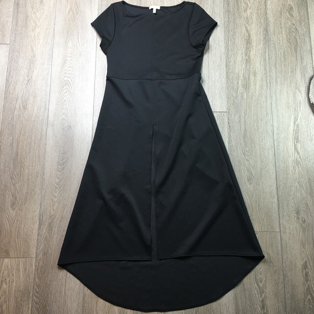 Leith Midi Asymmetrical Tunic Dress Stretch Hi Low Hem Black Medium